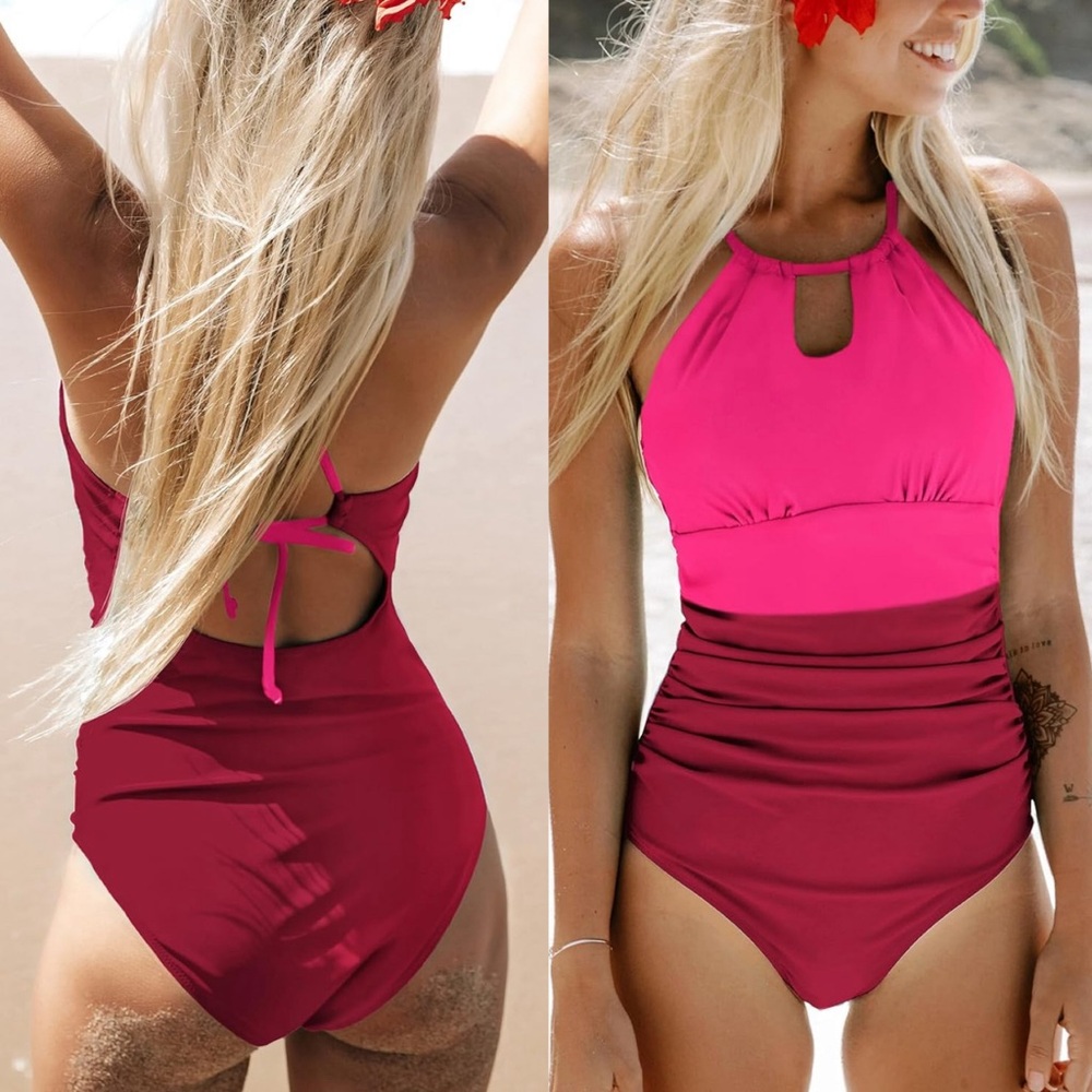 Women's One Piece Swimsuit High Neck Tummy Control Swimwear Bathi…